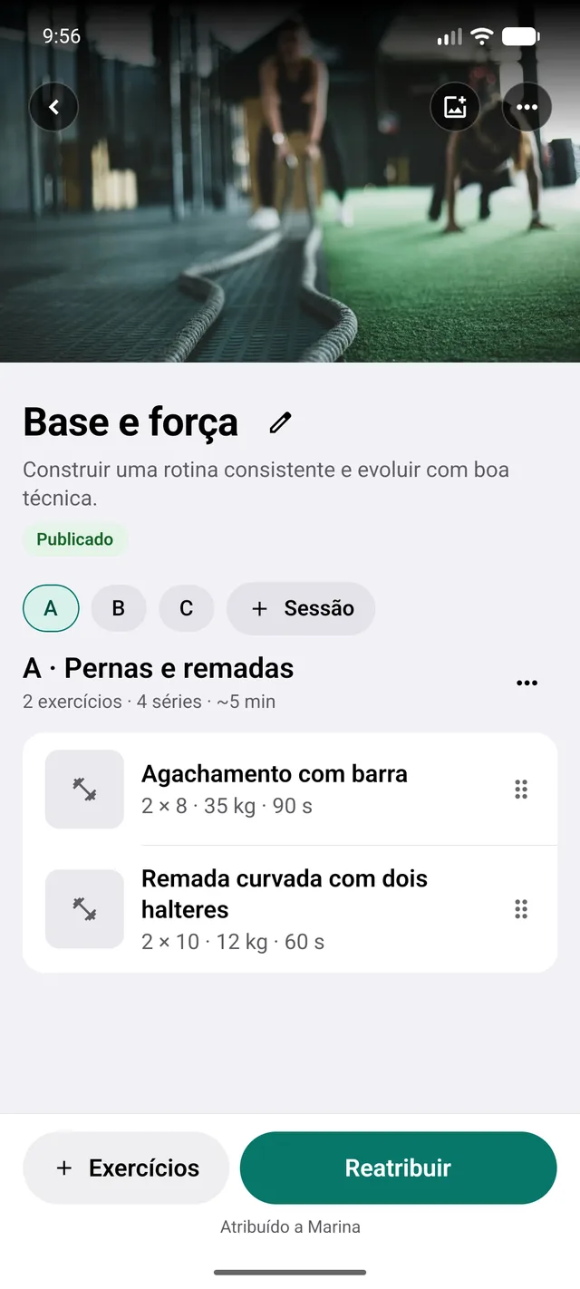 Captura do editor de programas de treino do fofit.