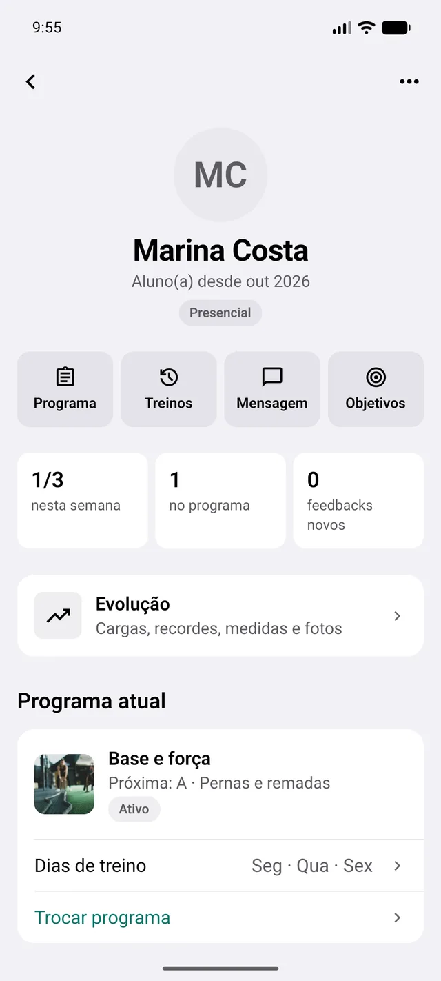Captura do perfil de acompanhamento de um aluno no fofit.