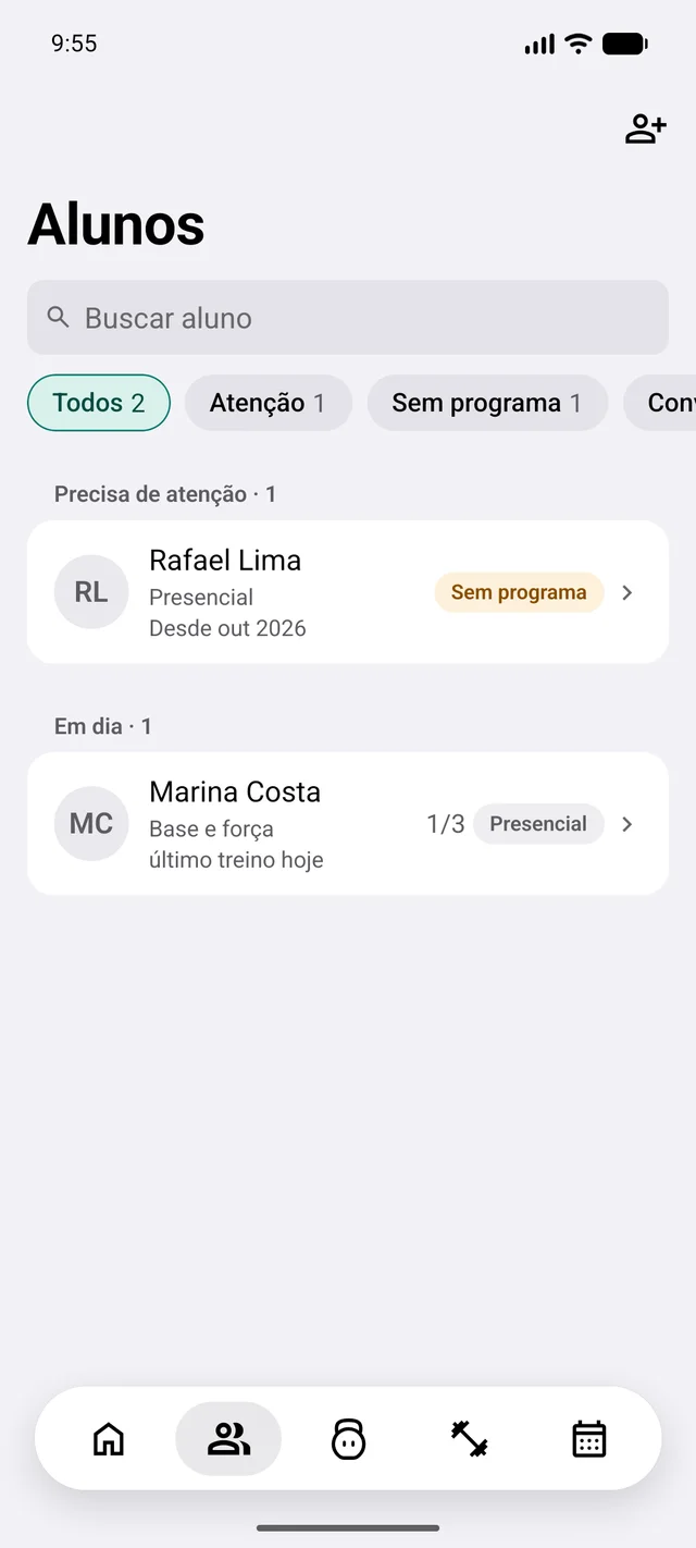 Screenshot of the fofit client list.